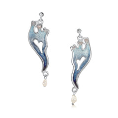 Sea Moss Baroque Pearl Dress Drop Earrings in Sea Blue Enamel by Sheila Fleet Jewellery