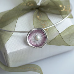 Lunar Pearl Dress Necklace in Champagne Enamel