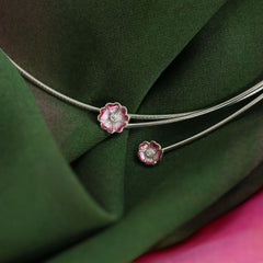 Primula Scotica 2-flower Cubic Zirconia Necklace in Hot Pink Enamel by Sheila Fleet Jewellery