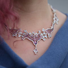 Sea Moss Moonstone 11-link Statement Necklace in Sea Pink Enamel by Sheila Fleet Jewellery