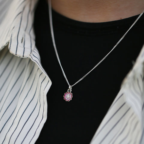 Primula Scotica Petite Cubic Zirconia Pendant in Hot Pink Enamel by Sheila Fleet Jewellery