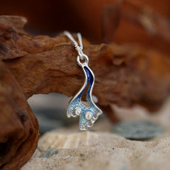 Sea Moss Small Cubic Zirconia Pendant in Sea Blue Enamel by Sheila Fleet Jewellery