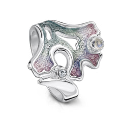 Sea Moss Moonstone & Cubic Zirconia Ring in Mill Sands Enamel by Sheila Fleet Jewellery