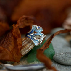 Sea Moss Moonstone & Cubic Zirconia Ring in Sea Blue Enamel by Sheila Fleet Jewellery