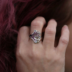 Sea Moss Moonstone & Cubic Zirconia Ring in Sea Pink Enamel by Sheila Fleet Jewellery