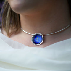 Lunar Universe Dress Necklace in Midnight Gold Enamel by Sheila Fleet Jewellery