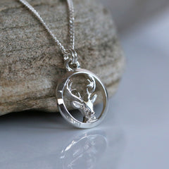 Stag's Head Open Pendant in Sterling Silver by Sheila Fleet Jewellery