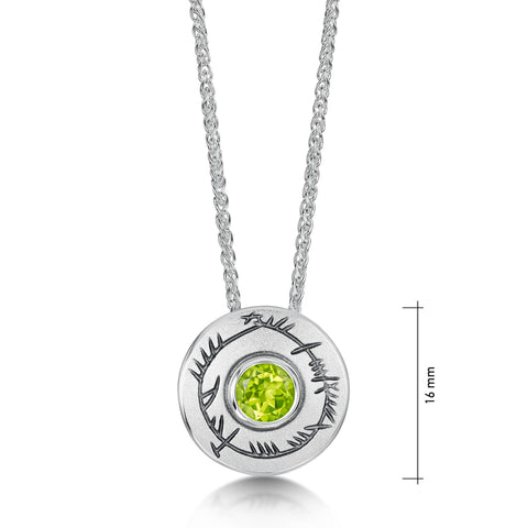 Ogham Small Peridot Pendant in Sterling Silver by Sheila Fleet Jewellery