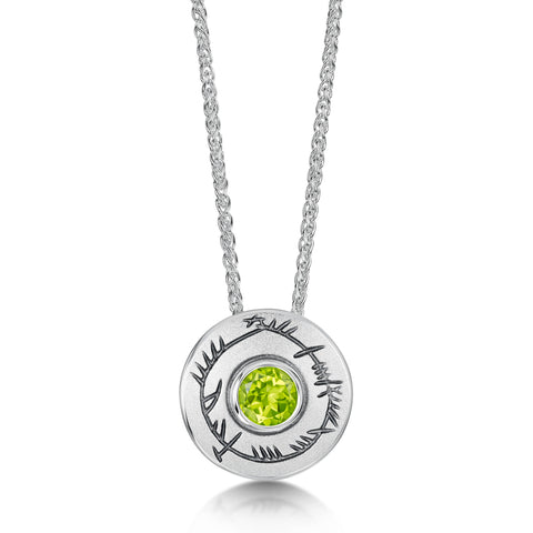Ogham Small Peridot Pendant in Sterling Silver by Sheila Fleet Jewellery