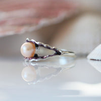 Scallop Pearl Ring in Scallop Pink Enamel by Sheila Fleet Jewellery