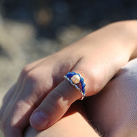 Scallop Pearl Ring in Scallop Blue Enamel by Sheila Fleet Jewellery