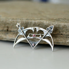 Crescent & Rod Rhodolite Brooch in Sterling Silver by Sheila Fleet Jewellery