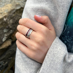 Halo ‘Red’ Enamel & Ogham Sterling Silver Ring Set