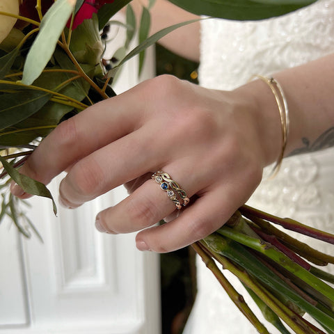 Celtic Trilogy Sapphire & Diamond Ring Set in 9ct White Gold