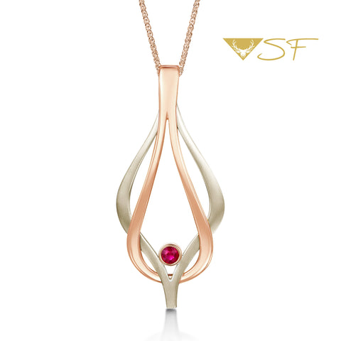 Reef Knot Ruby Dress Pendant in 18ct White & Rose Scottish Gold by Sheila Fleet Jewellery