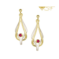 Reef Knot Ruby Drop Earrings in 18ct White & Yellow Scottish Gold by Sheila Fleet Jewellery