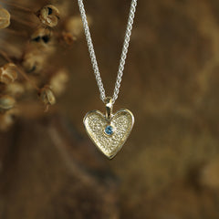 Secret Hearts Aquamarine Dress Pendant in Silver & 9ct Yellow Gold by Sheila Fleet Jewellery