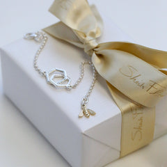 Honeycomb 2-link Bracelet with 9ct Yellow Gold Bee by Sheila Fleet Jewellery