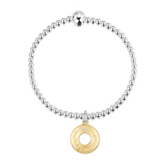 Ogham Silver Stretch Bracelet with 9ct Yellow Gold & Diamond Charm by Sheila Fleet Jewellery