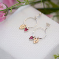 Secret Hearts 2-heart Diamond Drop Earrings with 9ct Yellow Gold & Passion Pink Enamel