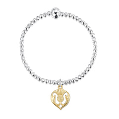 Thistle Silver Stretch Bracelet with 9ct Yellow Gold Large Charm by Sheila Fleet Jewellery