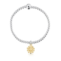Daisies at Dawn Silver Stretch Bracelet with 9ct Yellow Gold Charm by Sheila Fleet Jewellery
