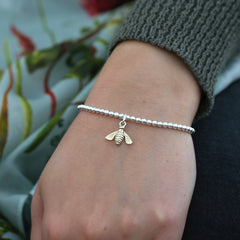 Honeybee Silver Stretch Bracelet with 9ct Yellow Gold Bee by Sheila Fleet Jewellery