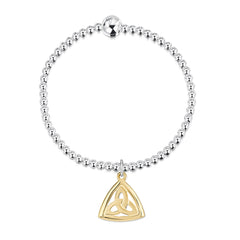 Book of Kells Silver Stretch Bracelet with 9ct Yellow Gold Large Charm