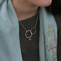 Honeycomb Large 2-link Necklace with 9ct Yellow Gold Bee by Sheila Fleet Jewellery