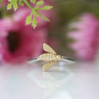 Honeycomb Silver Hexagon Ring with 9ct Yellow Gold Bee by Sheila Fleet Jewellery