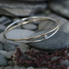 Kiss Bangle in Silver & 9ct Yellow Gold with CZ by Sheila Fleet Jewellery