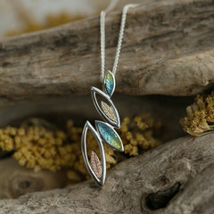 Seasons Gold Leaves Pendant Necklace in Summer Enamel by Sheila Fleet Jewellery