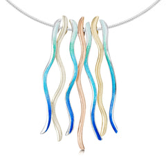 Atlantic Swell Statement Necklace in Silver, Mixed Gold & Ocean Hue Enamel by Sheila Fleet Jewellery