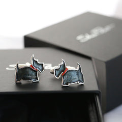 Scottie Dog Cufflinks in Reekie Black Enamel by Sheila Fleet Jewellery