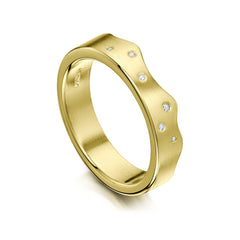 River Ripples Diamond Wedding Ring in 18ct Yellow Gold by Sheila Fleet Jewellery