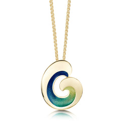 Wave Enamel Dress Pendant in 18ct Yellow Gold by Sheila Fleet Jewellery