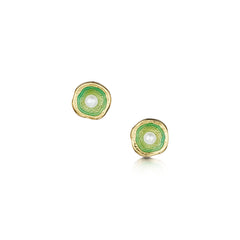 Lunar Pearl 18ct Yellow Gold Petite Stud Earrings in Shallows Enamel