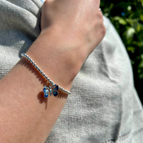 Holly Blue Butterfly Silver & Enamel Stretch Bracelet by Sheila Fleet Jewellery