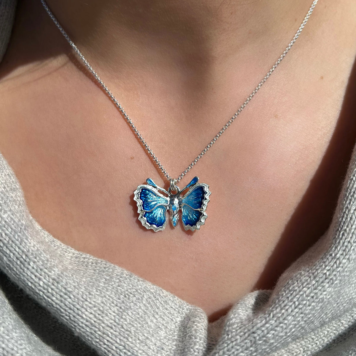 Holly Blue Butterfly Small Enamel Pendant - Main Image