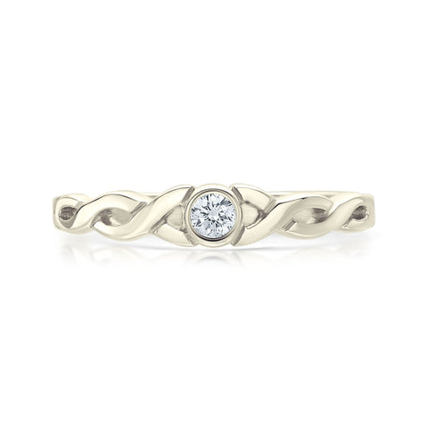 Celtic Twist 0.09ct Diamond Solitaire Ring in 9ct White Gold by Sheila Fleet Jewellery