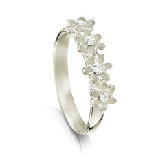 Diamond Daisies 4-flower Ring in 9ct White Gold by Sheila Fleet Jewellery