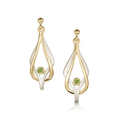 Reef Knot Peridot Drop Earrings in 9ct White & Yellow Gold by Sheila Fleet Jewellery