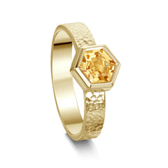 Honeycomb Hexagon 6mm Citrine Ring in 9ct Yellow Gold by Sheila Fleet Jewellery