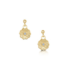 Primula Scotica Diamond Drop Earrings in 9ct Yellow Gold by Sheila Fleet Jewellery