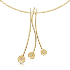 Primula Scotica 3-flower Diamond Necklace in 9ct Yellow Gold by Sheila Fleet Jewellery