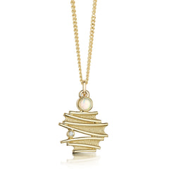 Moonlight Small Pendant Necklace in 9ct Yellow Gold with Opal & Diamond by Sheila Fleet Jewellery