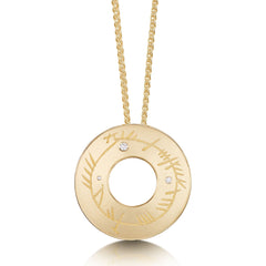 Ogham Pendant Necklace in 9ct Yellow Gold with Diamonds by Sheila Fleet Jewellery