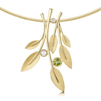Rowan Occasion Necklace in 9ct Yellow Gold with Peridot, Pearl & Diamond by Sheila Fleet Jewellery