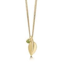 Rowan Single-Leaf Pendant Necklace in 9ct Yellow Gold with Peridot