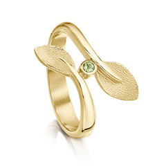 Rowan Leaves Ring in 9ct Yellow Gold with Peridot by Sheila Fleet Jewellery